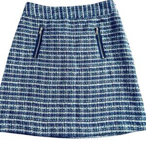 LOFT Blue Tweed Fabric Mini Skirt Zippers - Size 00 - Great Condition